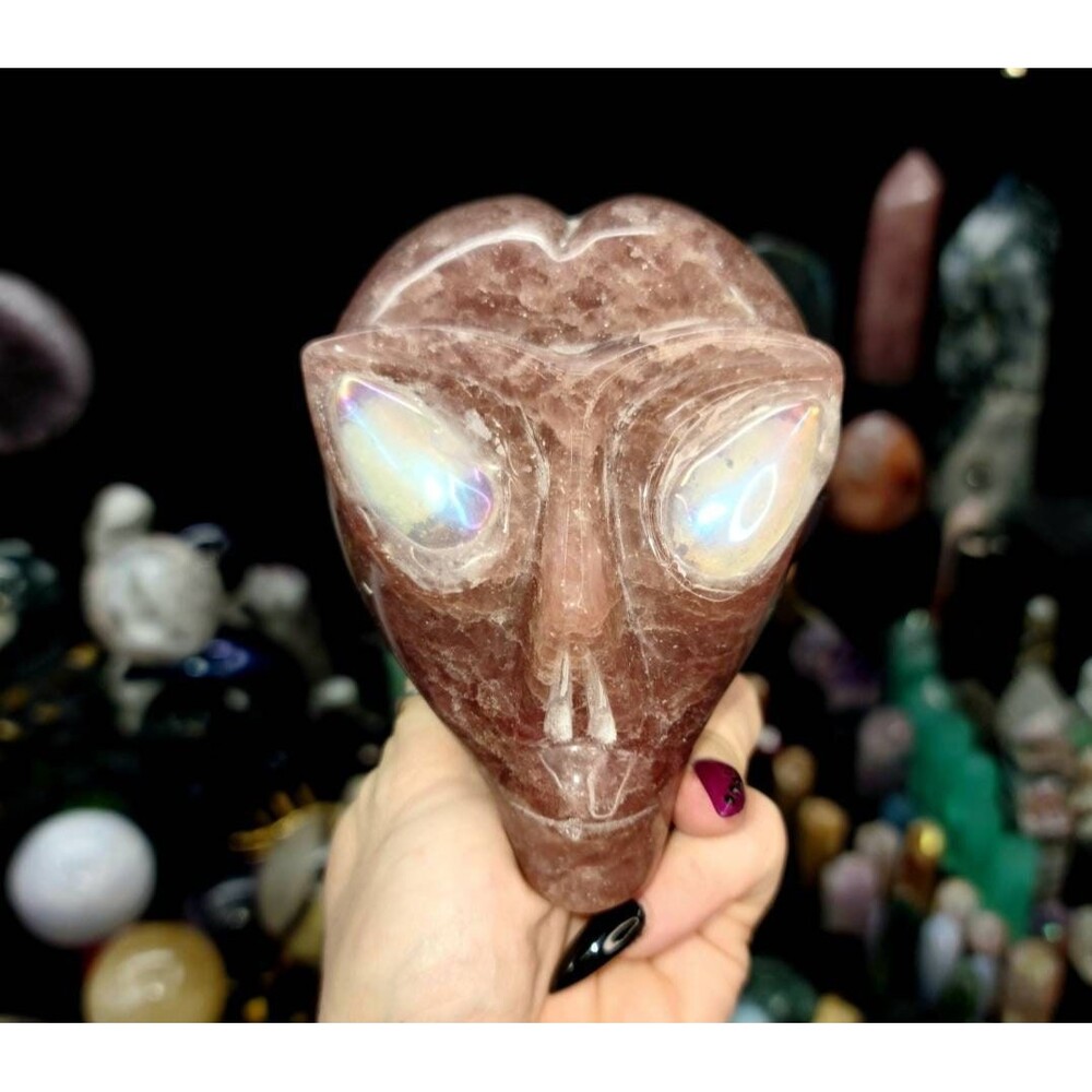 Strawberry Quartz & Opalite Crystal Star Being Carving -‎ Love, Balance